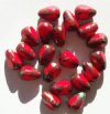 20 11x8mm Three Sided Opaque Red Picasso Drop Beads